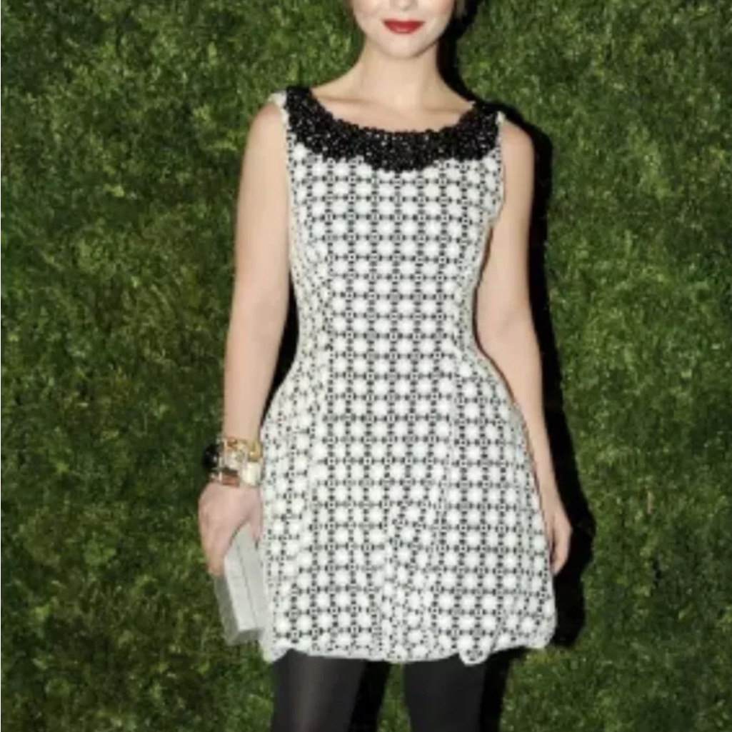 Peter Som Dress Eyelet Beaded Bridal White Black 6 Peter Som Dress Eyelet Beaded Bridal White Black 6
